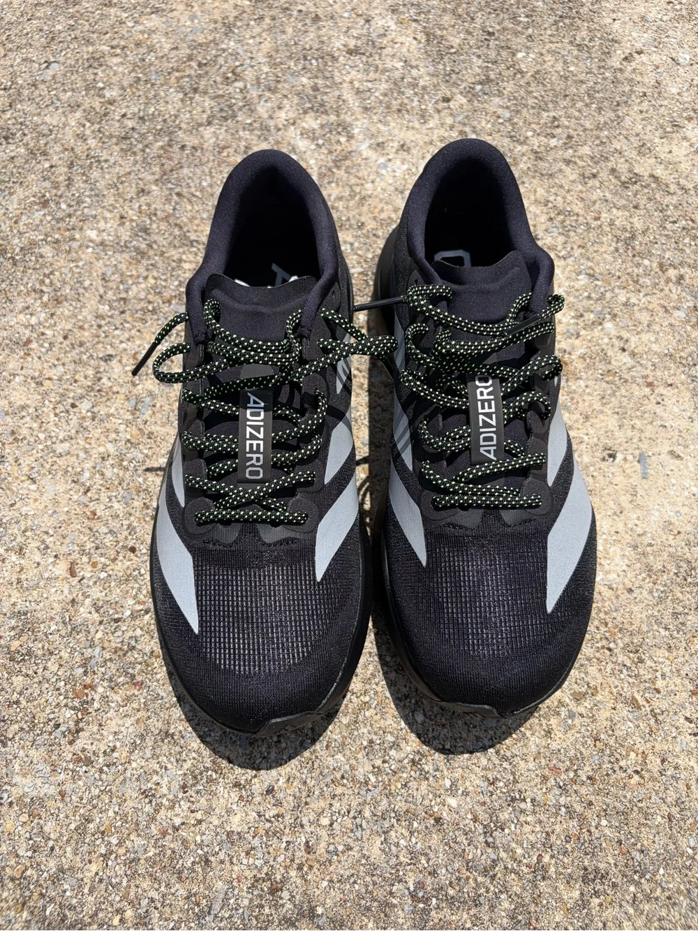 ADIDAS “Adizero Evo SL M” KJ1365 CBLACK/SILVMT (SZ 11) Reflective & Solid Laces